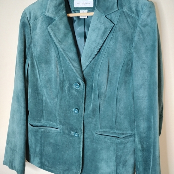 Preston & York Suede Leather Blazer Jacket Deep Teal Single-Breasted Notch Lapel - Picture 3 of 10